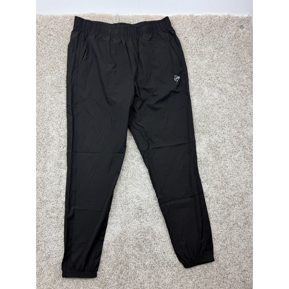 Dunlop Sport Mens Large Black Stretch Track Jogger Pants Athletic Logo Training
